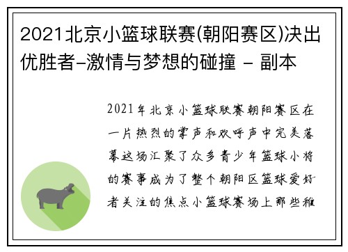 2021北京小篮球联赛(朝阳赛区)决出优胜者-激情与梦想的碰撞 - 副本